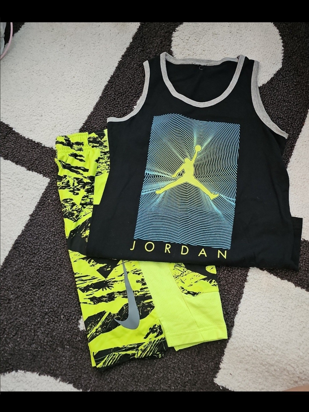 Jordan Kids Black Tank Top with Neon Yellow Graphic Shorts